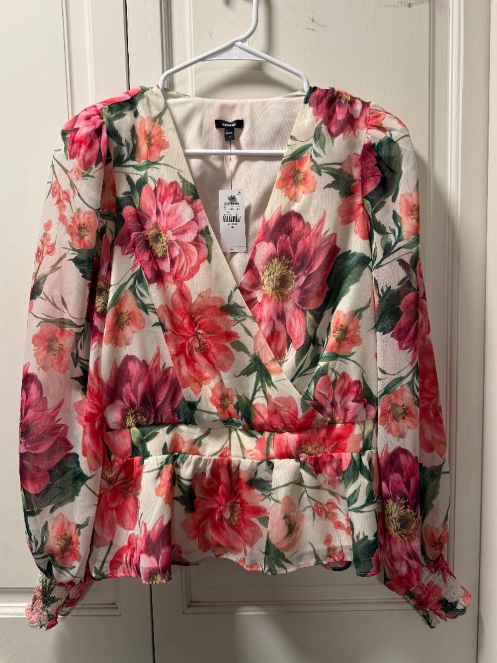 Express NWT Floral Long Sleeve Peplum Top Size M